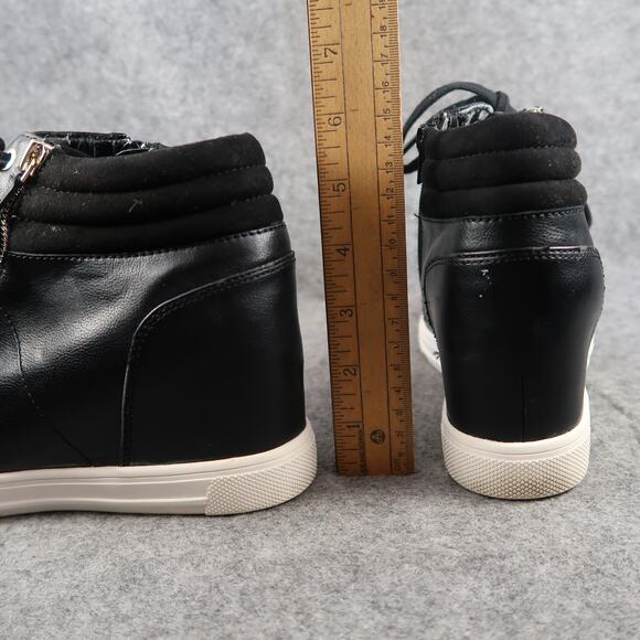 Aldo Shoes Womens 10 Fashion Wedge Sneakers Hidden Heel Zip Black Lace Up Style - Picture 7 of 15